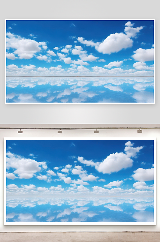 盐湖如镜倒映天空蓝背景图-众图网