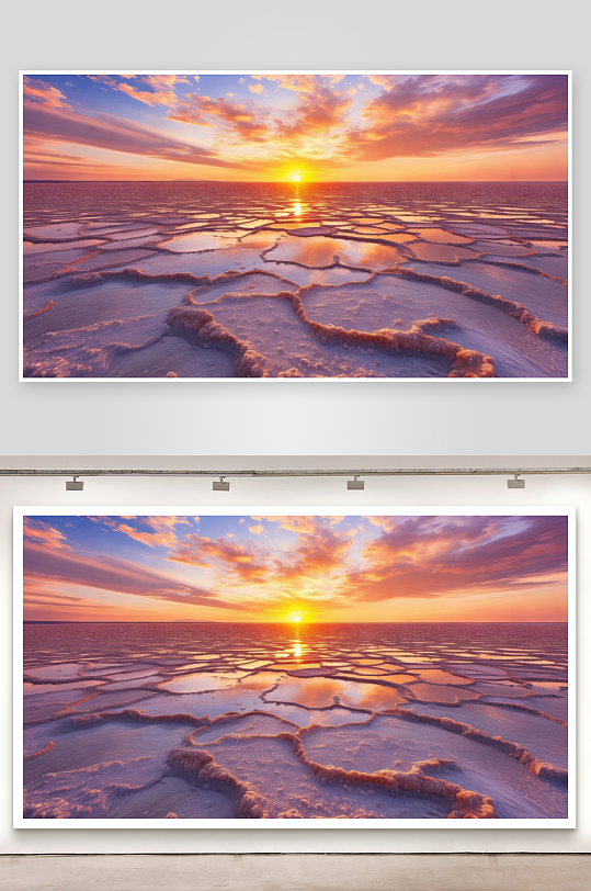 盐湖日落天地一色金-众图网