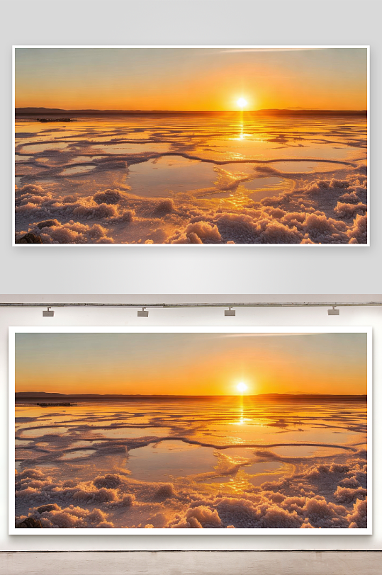 盐湖日落天地一色金图片-众图网