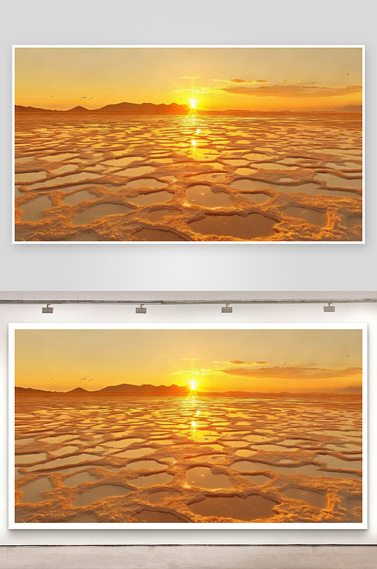 盐湖日落天地一色金黄-众图网