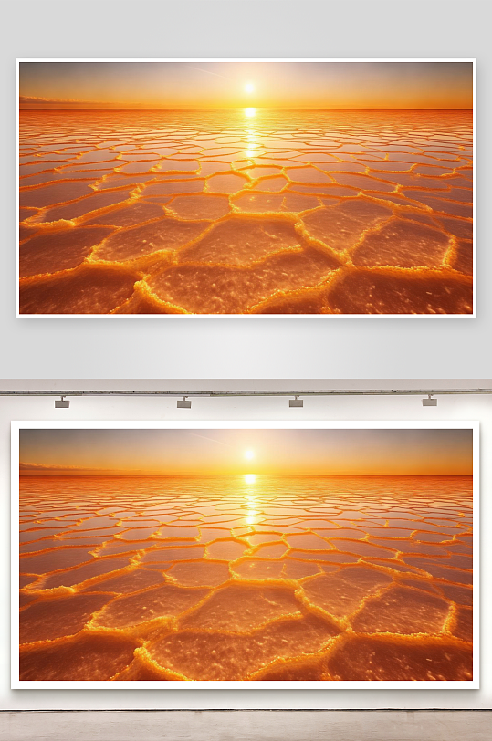 盐湖日落天地一色金黄壁纸-众图网