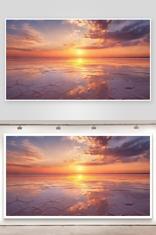 盐湖日落天地一色金黄背景图-众图网