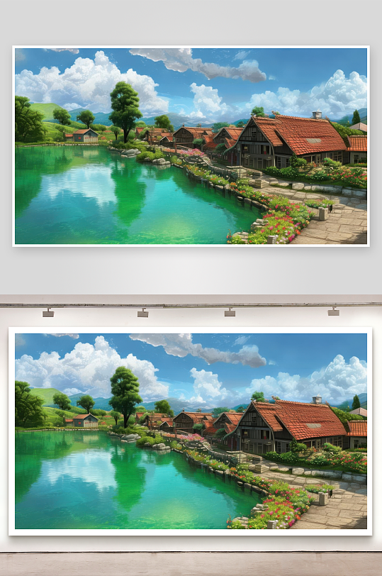 碧水环绕山村安然岁月背景图-众图网