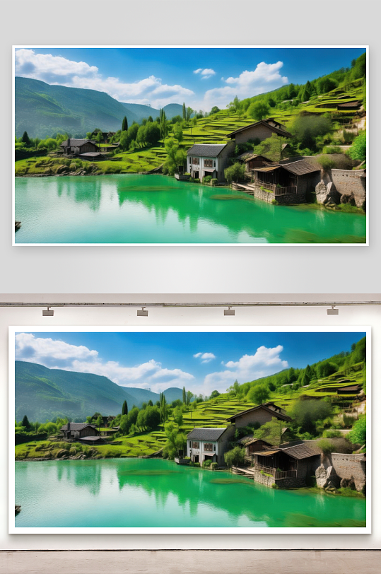 碧水环绕山村岁月安然背景图-众图网