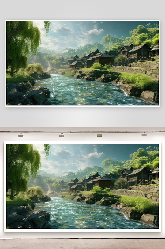 碧水环绕山村岁月安然图片-众图网