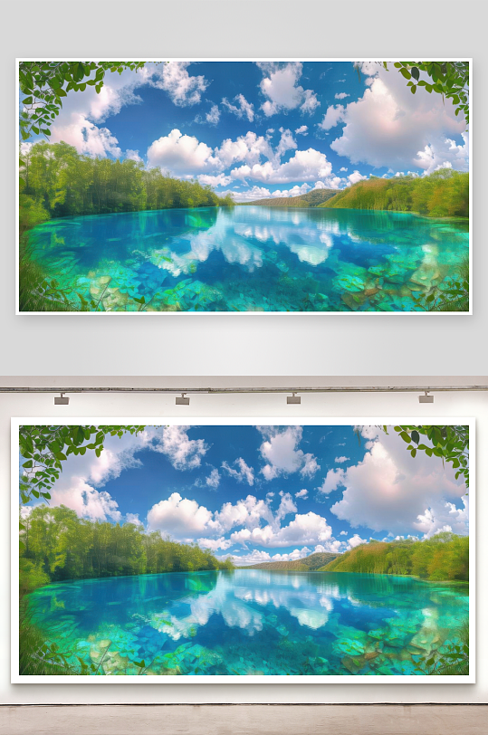 碧水蓝天相映成绝美画背景图-众图网