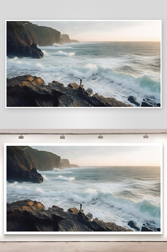 礁石海岸聆听海浪声音-众图网