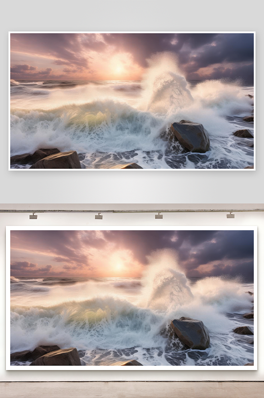 礁石海浪谱写壮阔乐章背景图-众图网