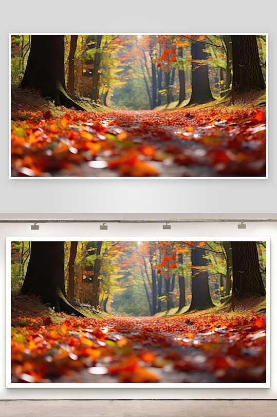 秋叶纷飞铺满林间小道-众图网