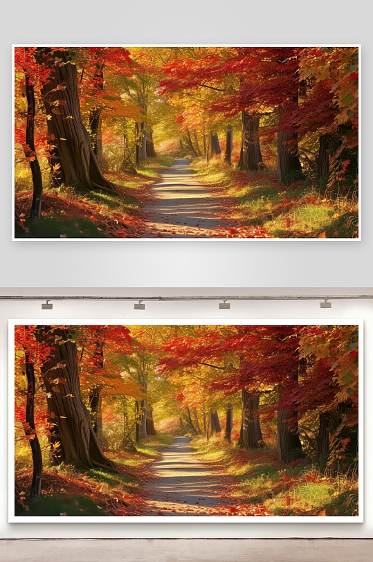 秋叶纷飞铺满林间小道图片-众图网