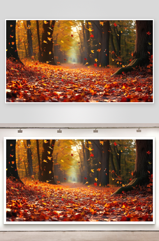 秋叶纷飞铺满林间小道壁纸-众图网