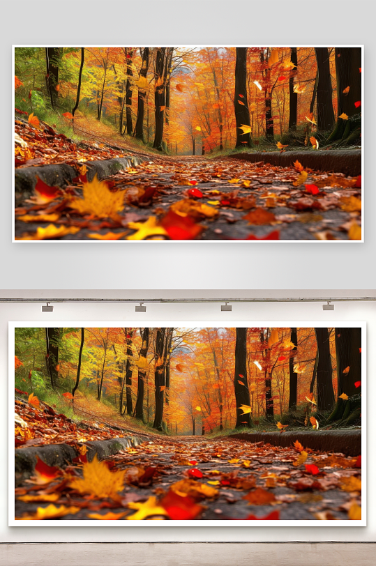 秋叶纷飞铺满林间小道背景图-众图网