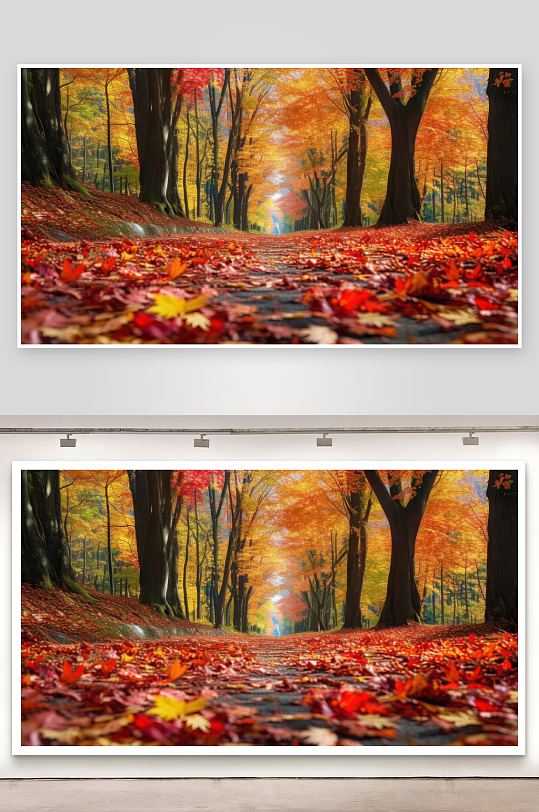 秋叶纷飞铺满林间道图片-众图网