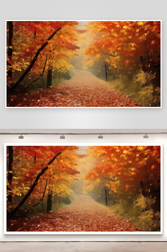 秋叶纷飞铺满林间道壁纸-众图网