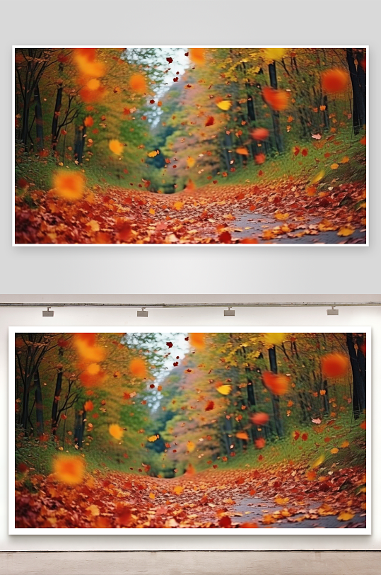 秋叶纷飞铺满林间道背景图-众图网