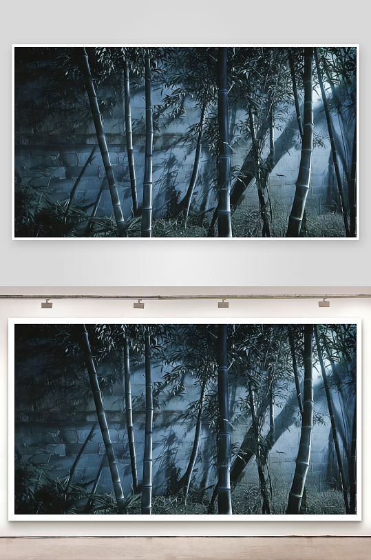 竹影婆娑月移墙上如画图片-众图网