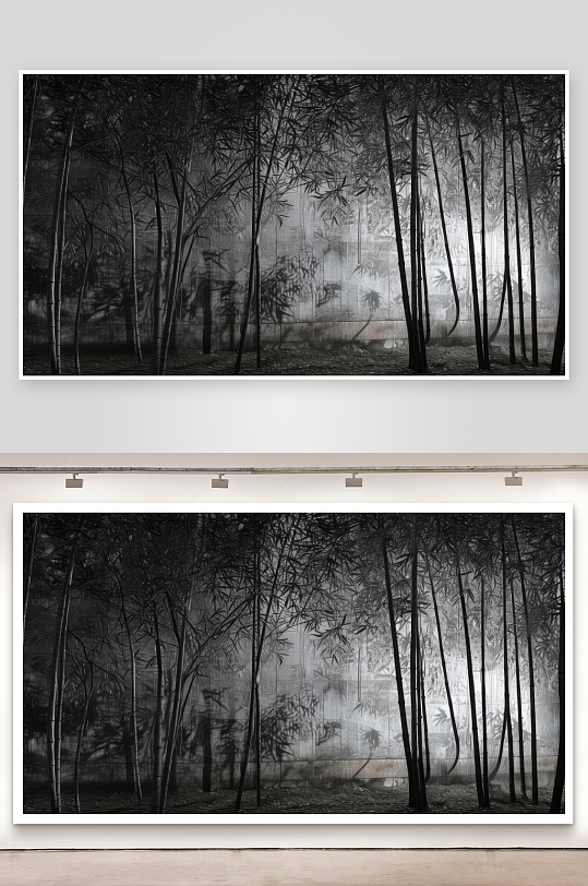 竹影婆娑月移墙上如画壁纸-众图网