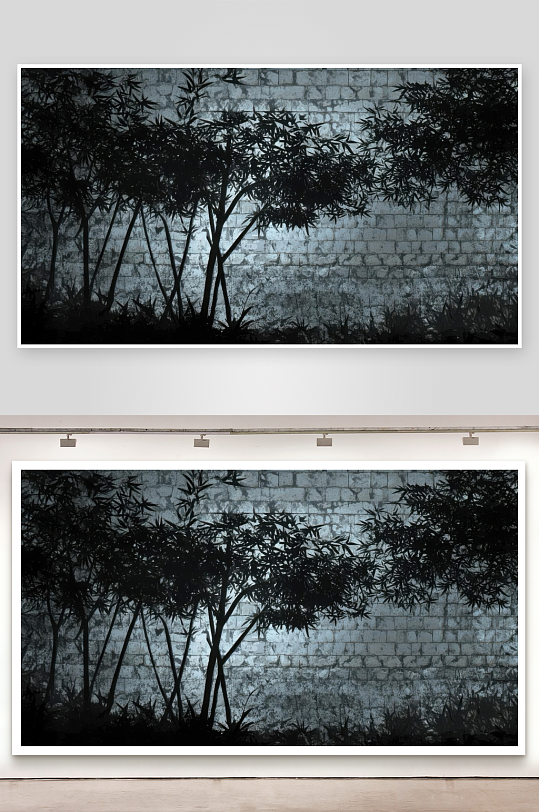 竹影婆娑月移墙上如画背景图-众图网