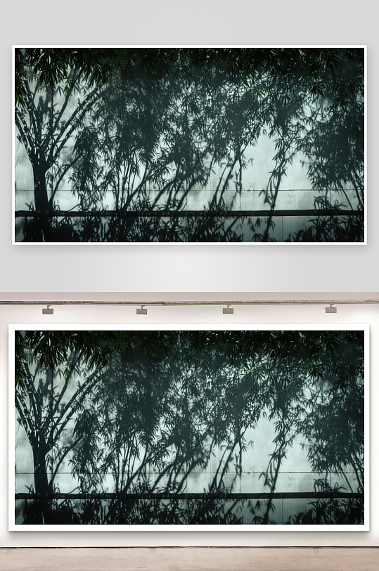 竹影婆娑月移墙上画-众图网