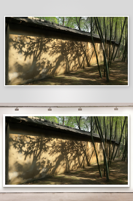 竹影婆娑月移墙上画壁纸-众图网