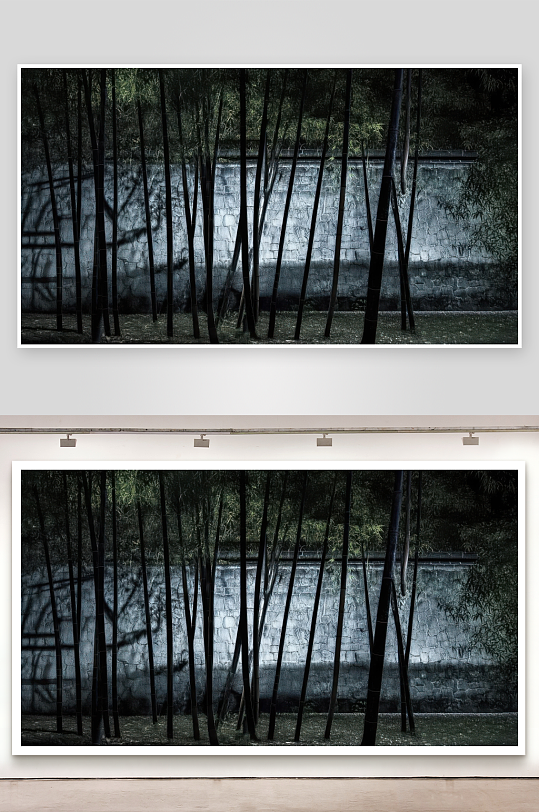 竹影婆娑月移墙上画背景图-众图网