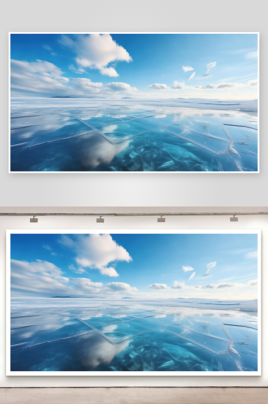 结冰湖面晶莹剔透如镜图片-众图网