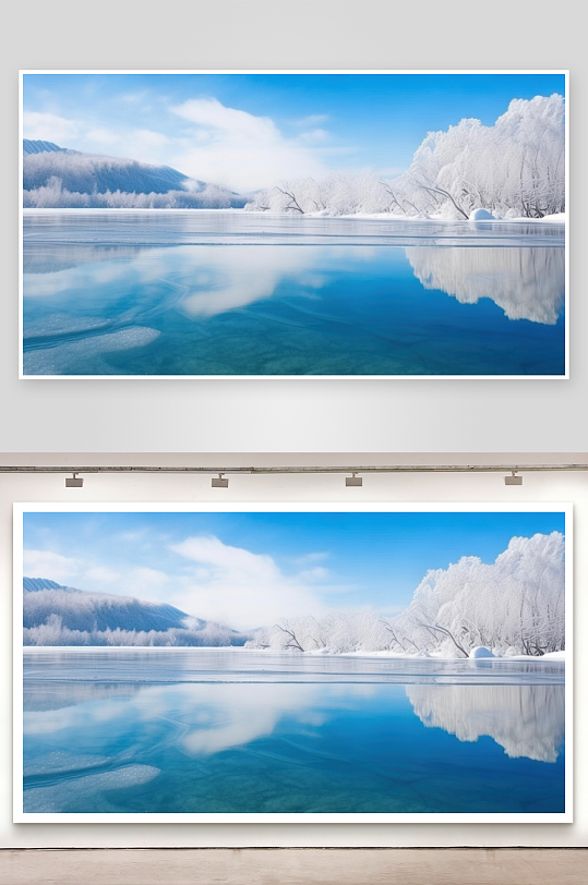 结冰湖面晶莹剔透如镜背景图-众图网
