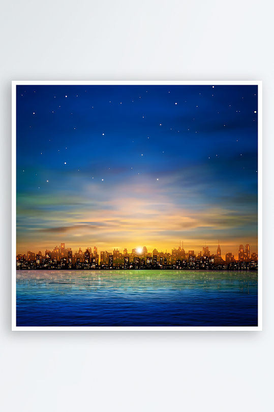 夜晚夜景风景海边夜景-众图网