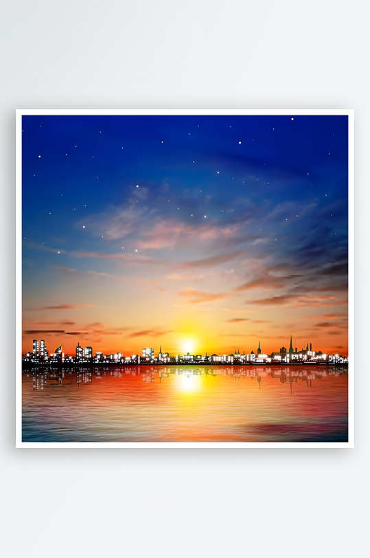 夜晚夜景风景海边夜景-众图网