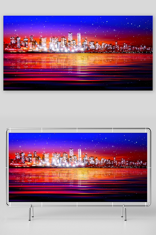 夜晚夜景风景海边夜景-众图网