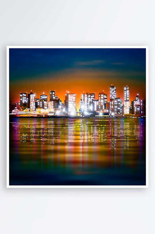 夜晚夜景风景海边夜景-众图网