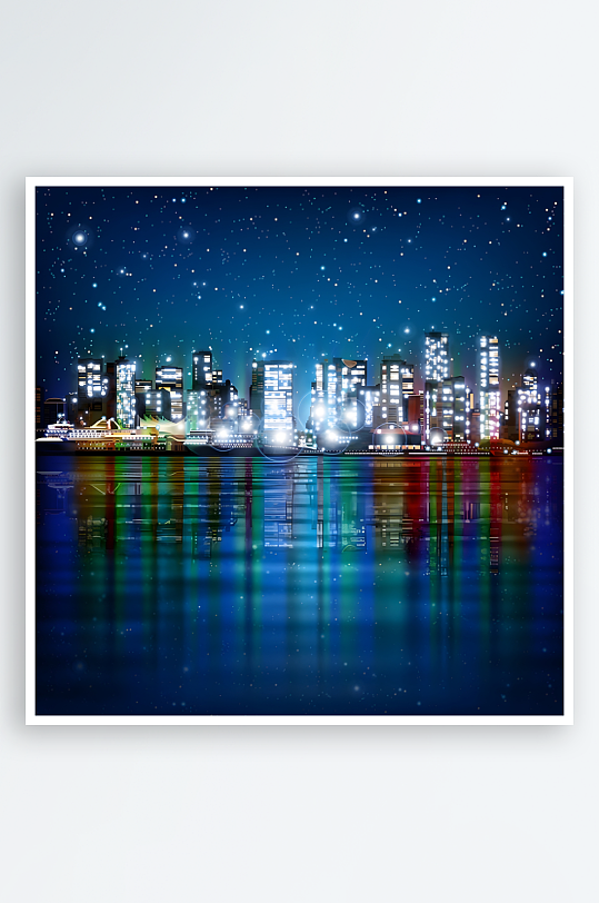 夜晚夜景风景海边夜景-众图网