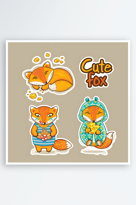 卡通小动物贴纸设计素材-众图网