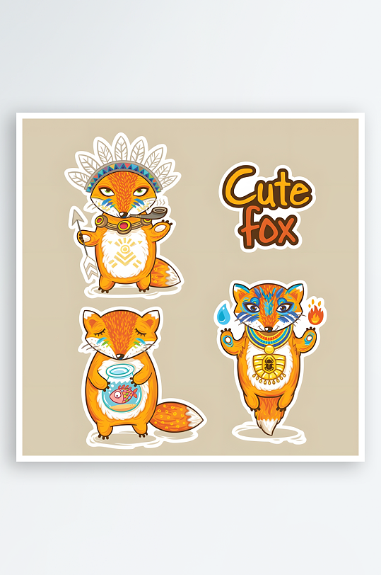 卡通小动物贴纸设计素材-众图网