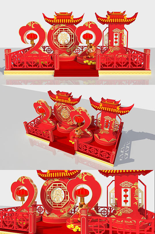中国风2021春节新年美陈设计 新年大厅布置