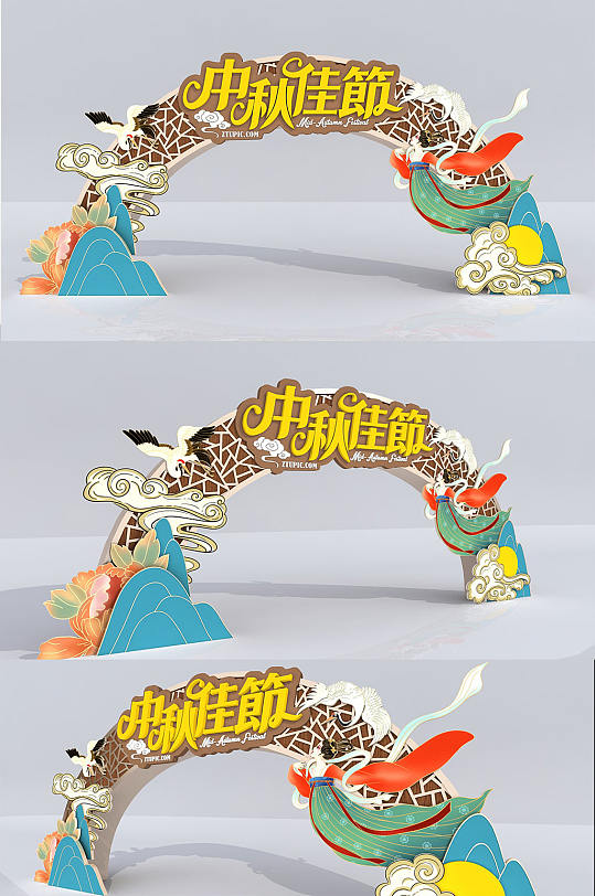 中国风嫦娥仙鹤中秋节美陈商场门头设计 中秋节拱门