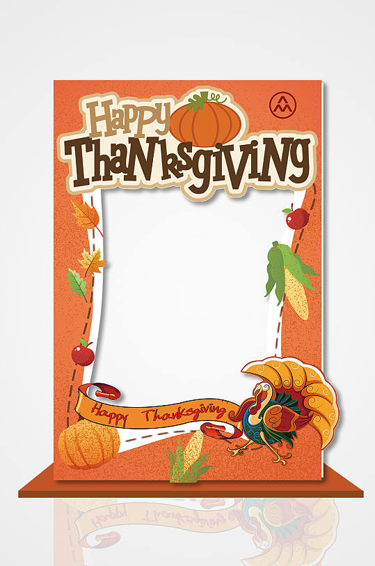 卡通英文感恩节拍照框设计
