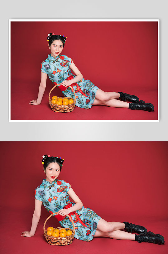 橘子大桔大利旗袍美女時尚國潮人物攝影圖片