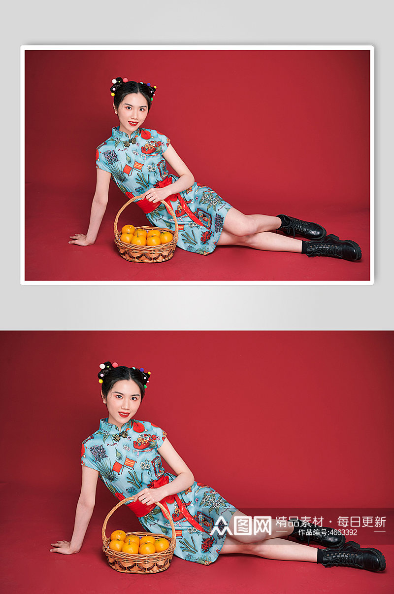 橘子大桔大利旗袍美女时尚国潮人物摄影图片素材