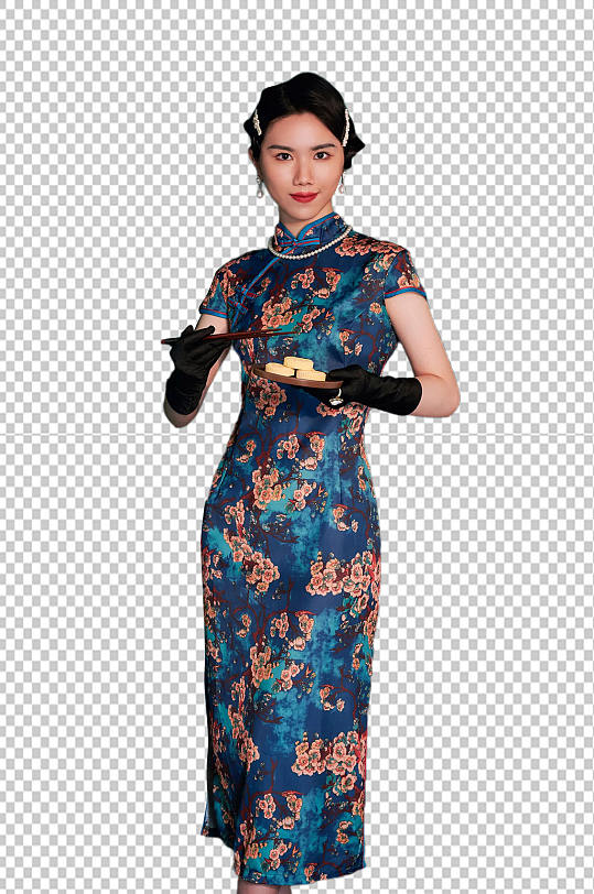 中秋节月饼旗袍美女人物免抠png元素