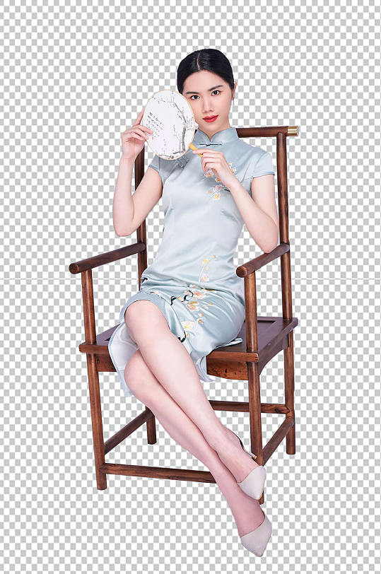 坐姿优雅旗袍美女人物png免抠元素