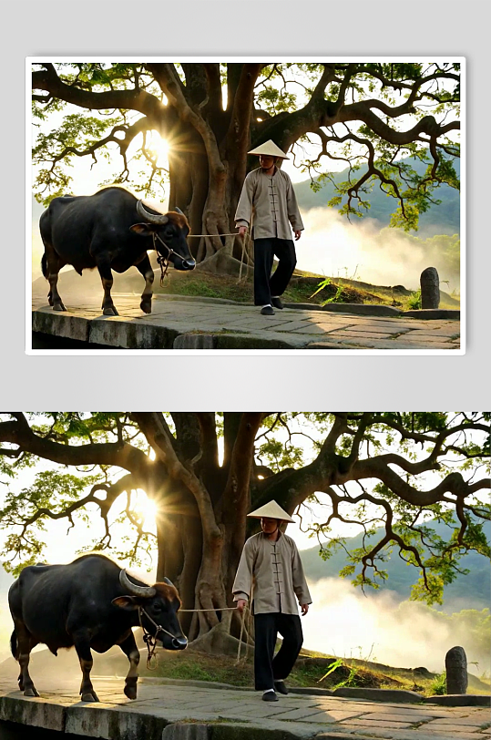 放牛数字艺术AI春季春天风景MP4视频-众图网