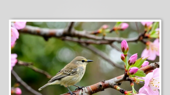 小鸟樱花数字艺术AI春天风景MP4视频-众图网