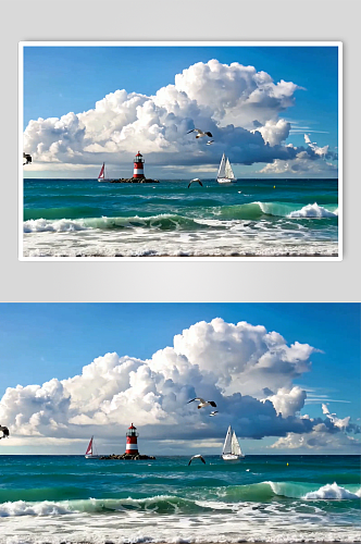 蓝天大海AI夏季风景自然风光MP4视频