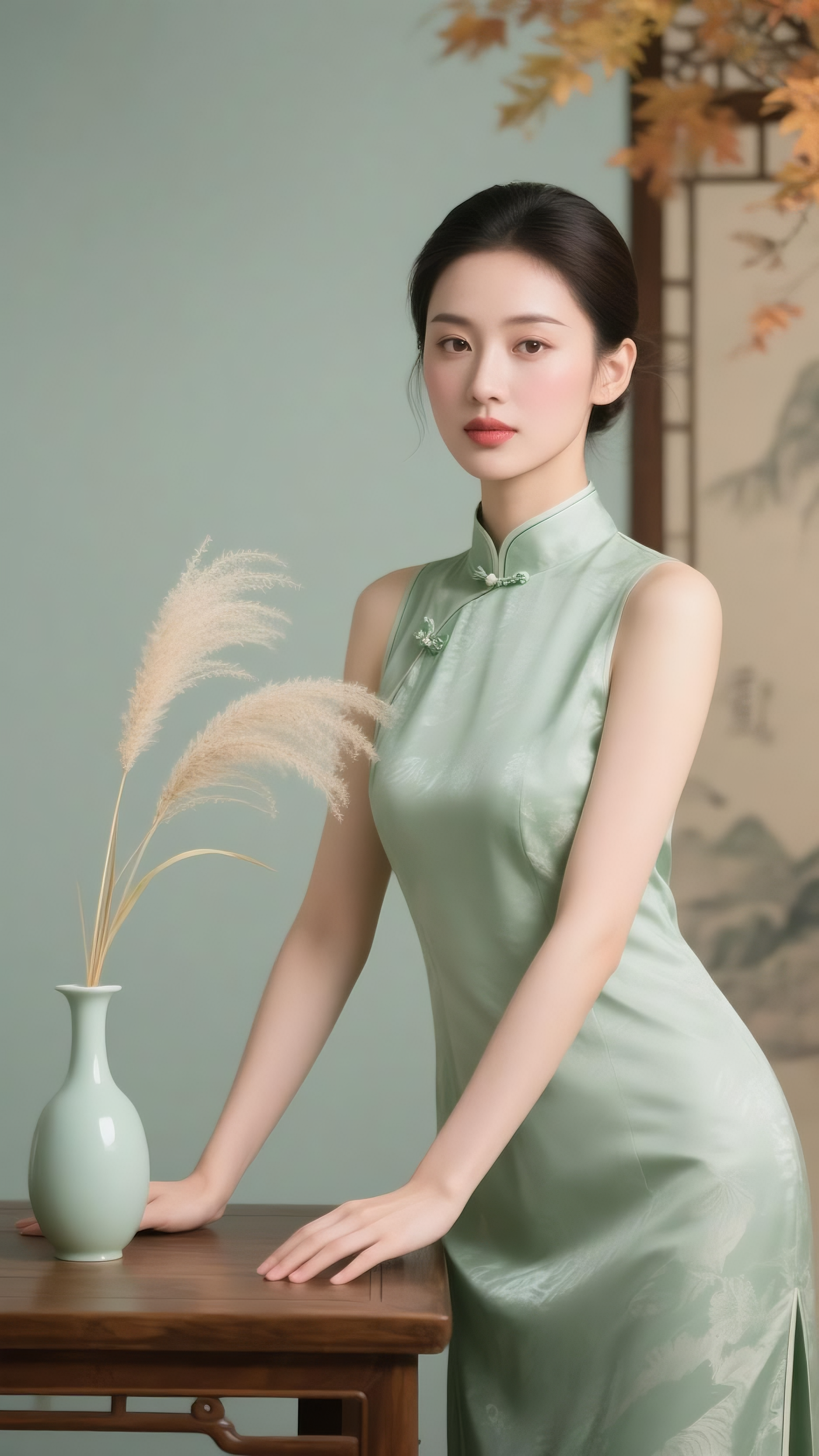 白露节气秋季芦苇医美模特人物摄影图素材