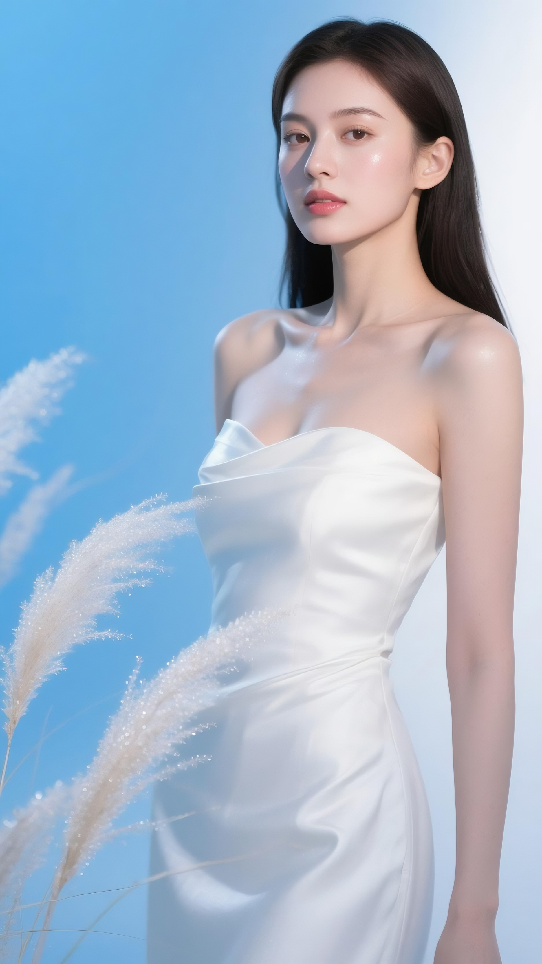 白露寒露节气秋季芦苇医美模特人物摄影图素材