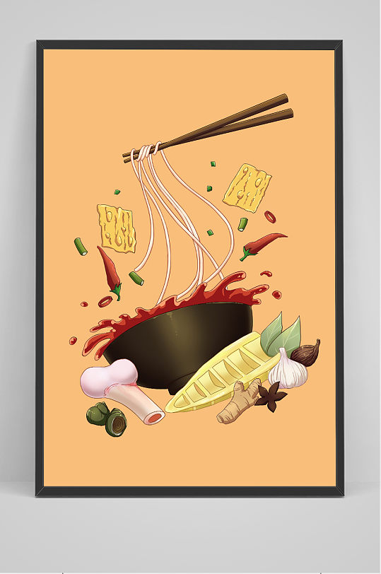 创意美食螺蛳粉手绘插画