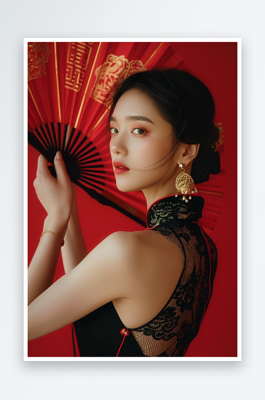 元旦新年红裙美女医美人物摄影图-众图网