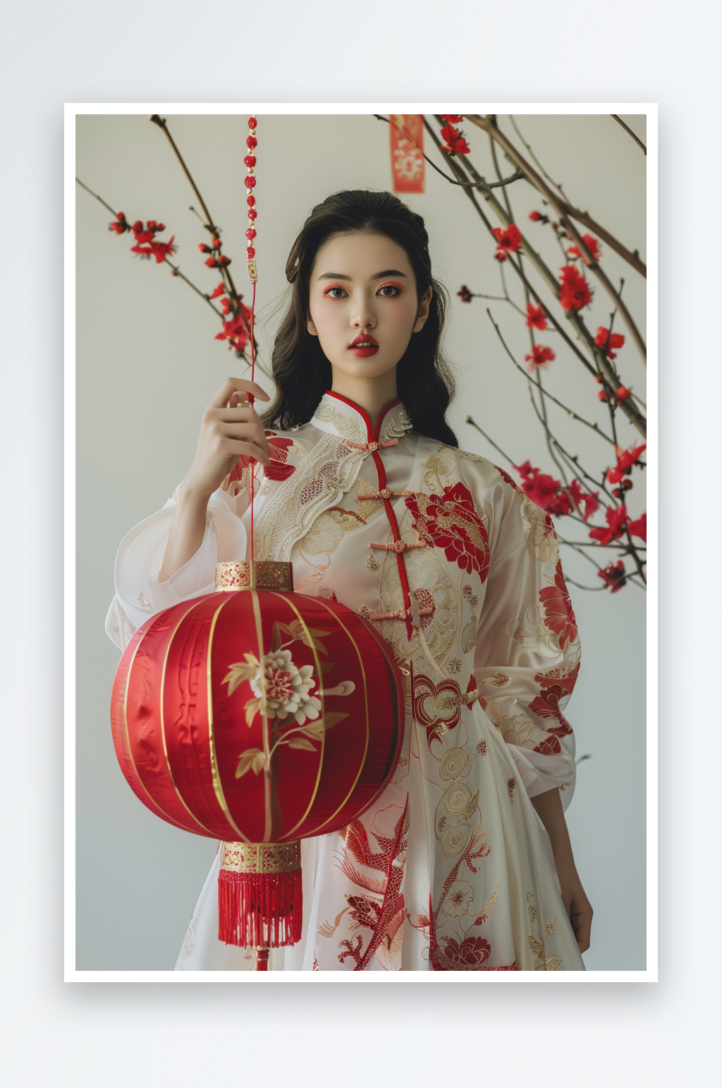 ai数字艺元旦新年红裙美女医美人物摄影图素材