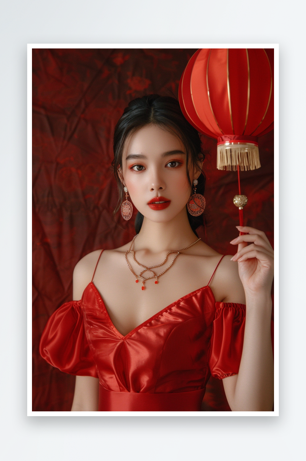 元旦新年红裙美女医美人物摄影图素材
